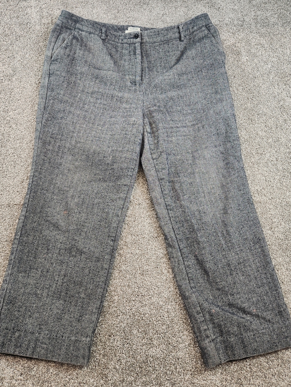 LL Bean Pants Women's 16 Petite Gray Herringbone Tweed Dress Lined Classic Fit